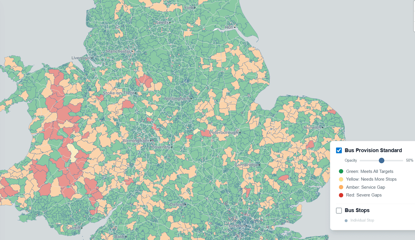 Defining a bus service standard and identifying gaps in provision